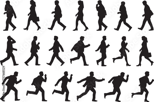 Silhouettes of People Walking and Running