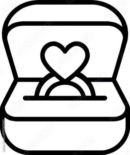 Open ring box with heart shaped ring for marriage proposal symbol