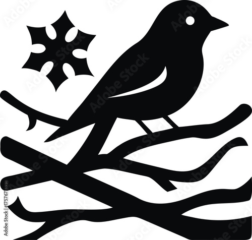 A delicate bird perched on a snow covered branch in a serene winter landscape composition isolated on white background isolated on transparent background