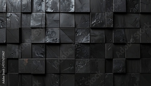 Textured black squares arranged in a uniform grid, creating a dark and abstract geometric background pattern