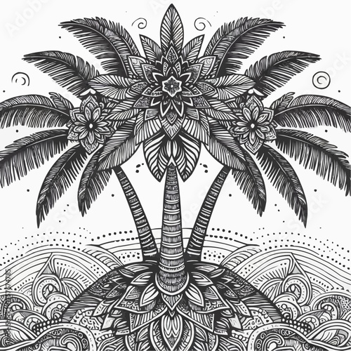 Vector image of intricate botanical leaves, in a detailed monochrome design
