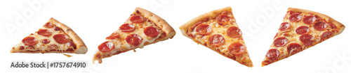Four Slices of Delicious Pepperoni Pizza Against a White Background