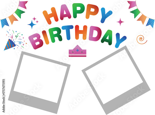 Happy birthday card on cap and balloons holyday background and photo card. Isolated on transparent background.
