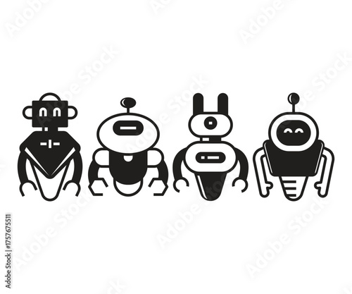 smart robot character icons set
