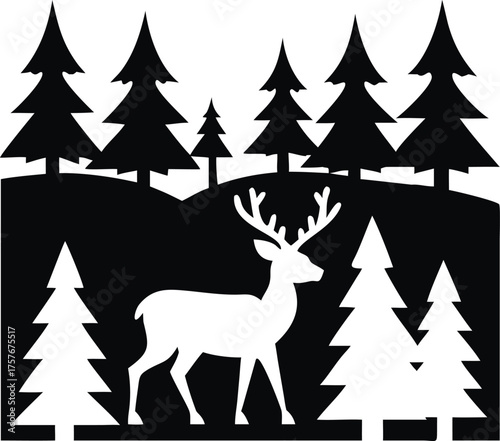 Enchanting winter forest scene with a majestic deer standing peacefully isolated on white background isolated on transparent background