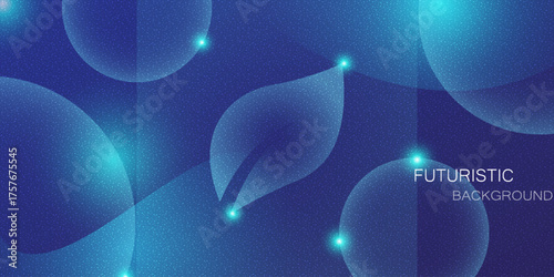 Shiny neon geometric abstract background. Glowing lights on round shapes, triangles and circles. Wallpaper for concept of AI technology, blockchain, communication, 5G, science, business