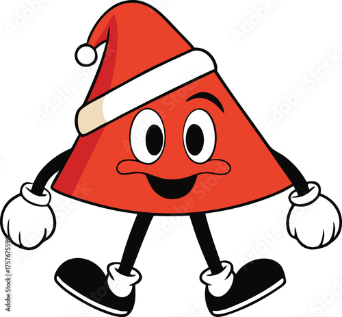 Cute christmas triangle character cartoon with santa hat isolated on transparent background