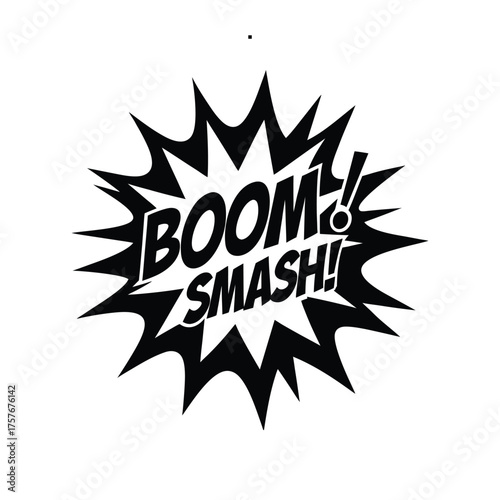 Dynamic black and white vector illustration featuring a comic book style explosion burst, ideal for conveying sudden impact, powerful sound effects, and energetic action in design projects