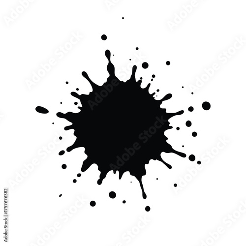 Dynamic abstract black ink splatter creating an artistic and expressive textured graphic element, perfect for creative design projects, backgrounds, or decorative accents