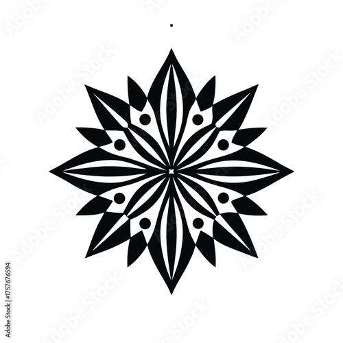 Black and White Abstract Starburst Design Minimalist Graphic with Geometric Floral Elements for Creative Projects