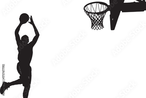 Silhouette of Basketball Player Shooting Ball Towards Hoop on White Background athlete sport on transparent background