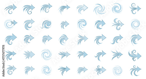 Vector art of set of blue stylized arrows and swirls