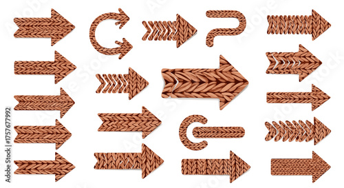 Vector art of collection of brown knitted arrows