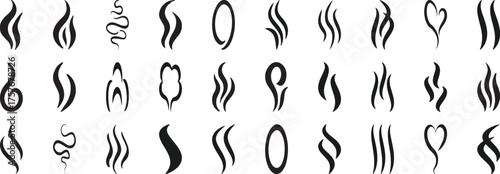 Aroma Steam and Warm Vapour Icons Set, Cooking Smell and Spa Vector Collection