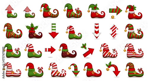 Vector art of collection of christmas elf shoes and arrows