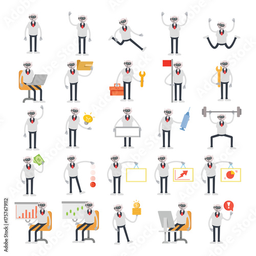 robot call service or robot operator characters in difference poses illustration