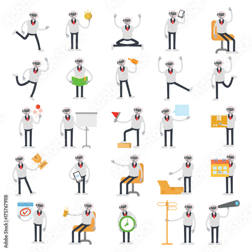 robot call service or robot operator characters in difference poses illustration