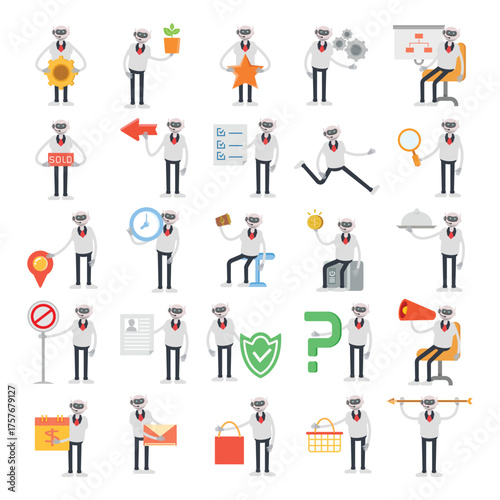robot call service or robot operator characters in difference poses illustration