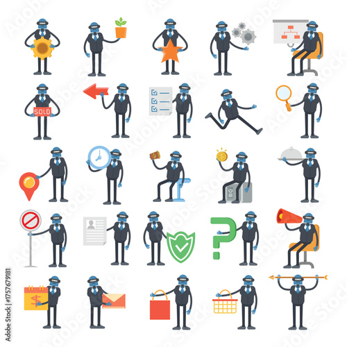 humanoid robot worker characters in difference poses illustration