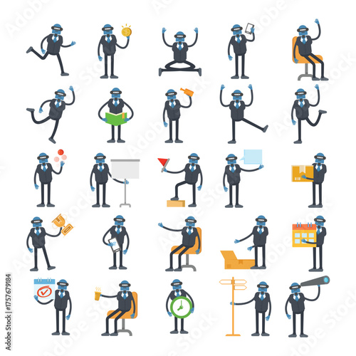 humanoid robot worker characters in difference poses illustration