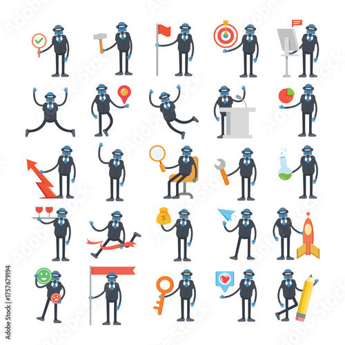 humanoid robot worker characters in difference poses illustration