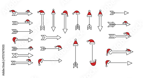 Vector art of collection of christmas arrows with santa hats