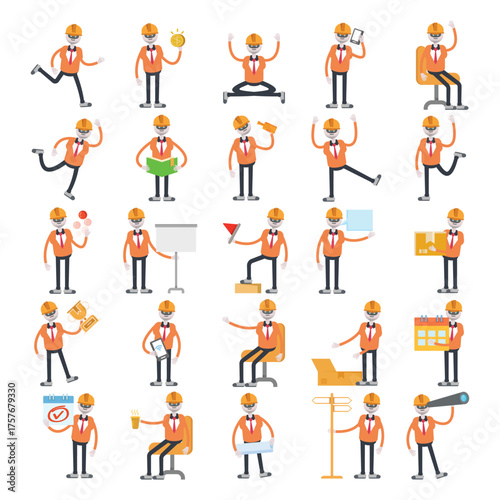 robot engineer characters in different poses illustration