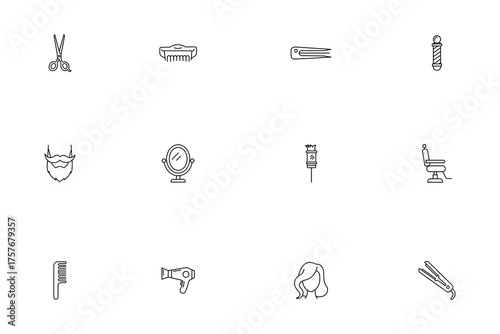 Barber Shop and Hairdressing Tools Line Icons, Hair Salon Equipment Outline Vector Set