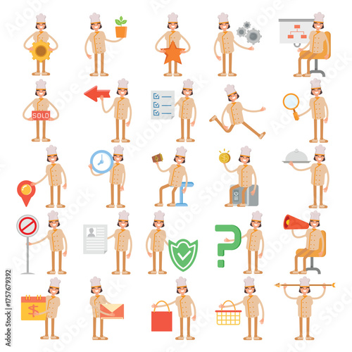 woman chef character set in different poses illustration