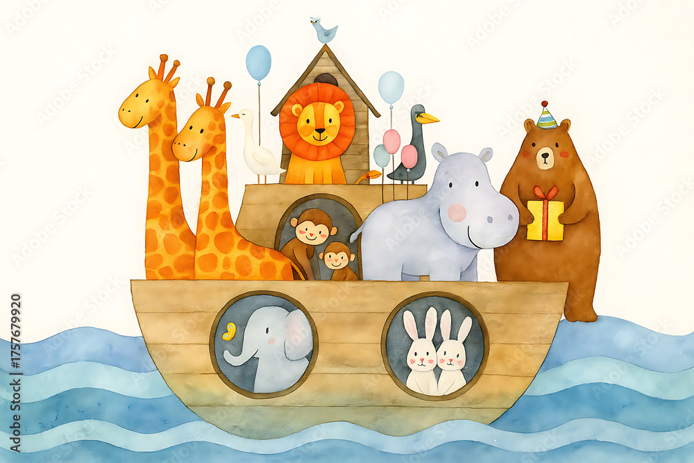 Obraz premium Watercolor baby Noah s Ark