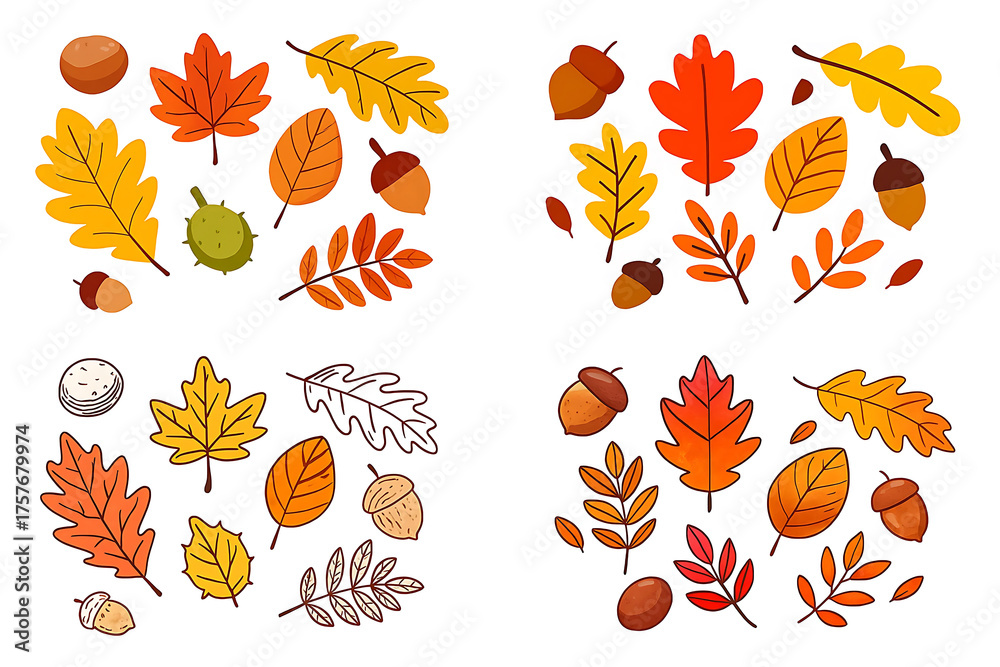 Obraz premium Watercolor fall leaves vector set 