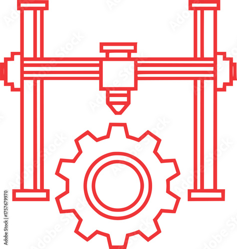 Industrial Automation Icon CNC Machining Process Outline Illustration