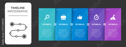 Progress bar featuring 5 arrow-shaped elements, symbolizing the five stages of business strategy and progression. Clean timeline infographic design template. Vector for mobile presentation.