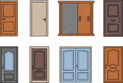 Modern door design collection, wooden, metal, sliding, panel, interior, exterior, stylish, architectural, home, entrance, decorative, contemporary, residential, minimal, textured, elegant, variety