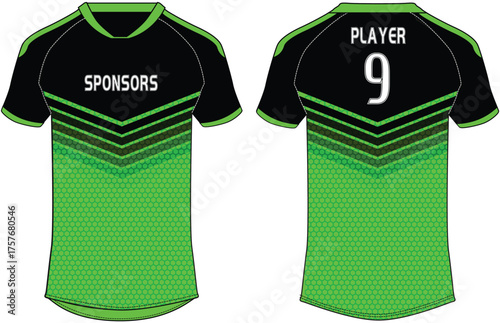 Sports t-shirt jersey design flat sketch illustration, Abstract chevron v neck Football jersey concept with front and back view for Soccer, Cricket, Volleyball, Rugby, tennis, badminton uniform kit