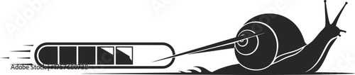 Slow loading progress bar being pulled by a snail symbolizing slow internet speed or system performance
