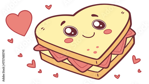 Heart-shaped sandwich with kawaii face
