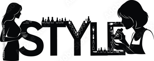 Stylish women embrace beauty and fashion trends with makeup and perfume bottles arranged artistically