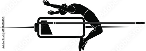 Athlete performing a high jump over a bar in a stylized graphic silhouette illustration