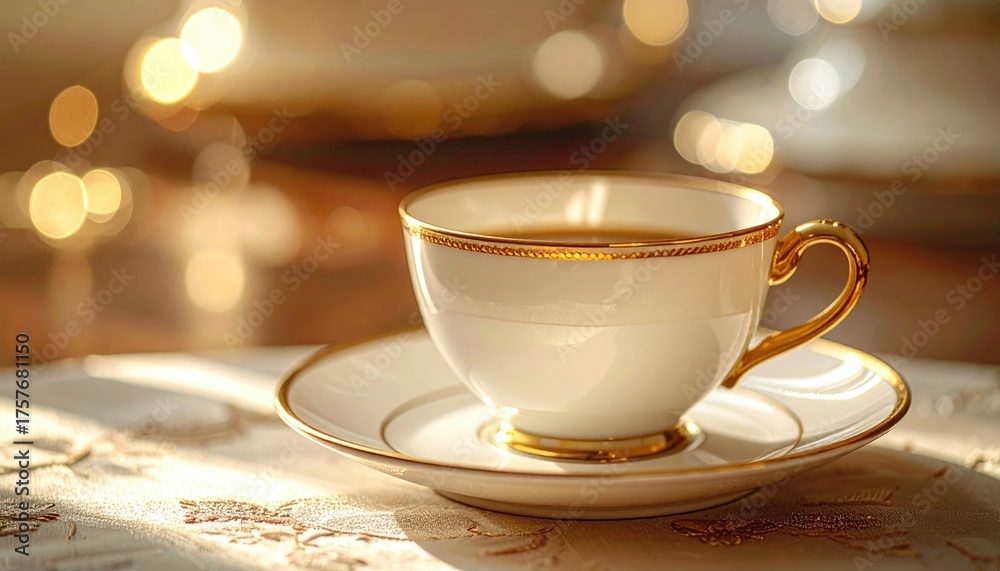 Obraz premium Elegant Tea Cup with Golden Trim on Saucer.