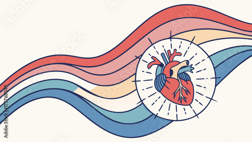 Gradient wave flowing through central heart icon
