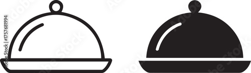 minimal food cloche icons set in outline and solid style for restaurant, catering, menu, delivery and hospitality themes