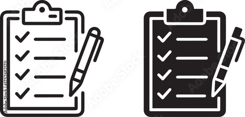 clipboard checklist pencil icon set outline and filled clipboard glyphs editable vector ai eps jpeg png for productivity tools