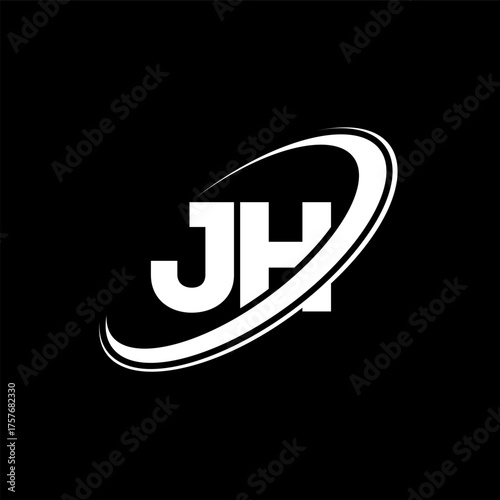 JH J H letter logo design. Initial letter JH linked circle uppercase monogram logo red and blue. JH logo, J H design. jh, j h