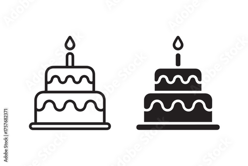 cake icon pair outline and silhouette two tier candle vector ai eps png jpeg for apps