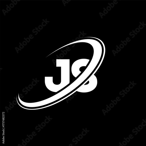 JS J S letter logo design. Initial letter JS linked circle uppercase monogram logo red and blue. JS logo, J S design. js, j s