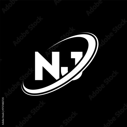 NJ N J letter logo design. Initial letter NJ linked circle uppercase monogram logo red and blue. NJ logo, N J design. nj, n j
