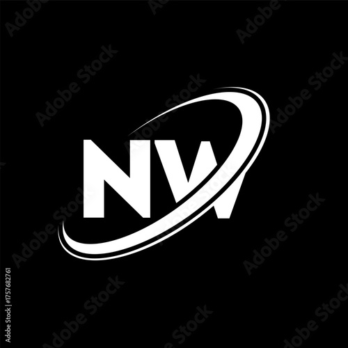 NW N W letter logo design. Initial letter NW linked circle uppercase monogram logo red and blue. NW logo, N W design. nw, n w
