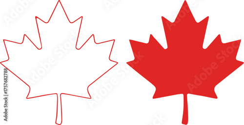 canadian maple leaf logo set red outline and solid mapleleaf vector icons for branding and patriotic designs
