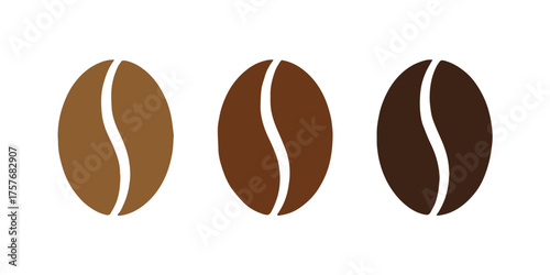 flat coffee beans trio showing light medium dark roast levels simple vector icons for cafe branding